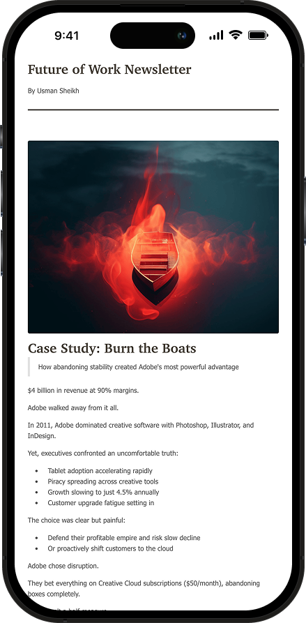 Phone showing newsletter preview